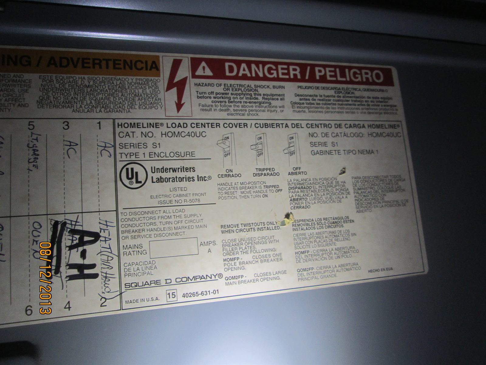 Electrical panel label inspection photo